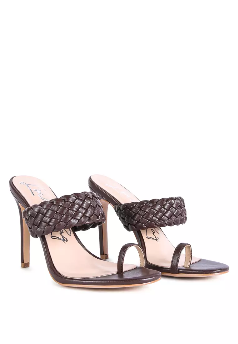 London Rag Espresso Woven Strap Toe Ring Sandals