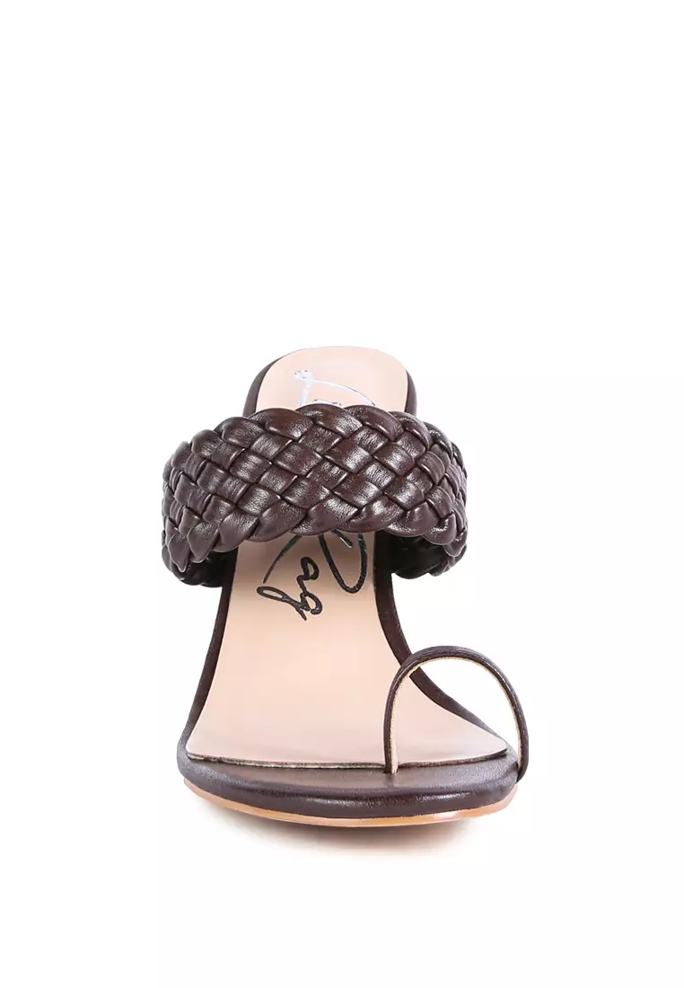 London Rag Espresso Woven Strap Toe Ring Sandals