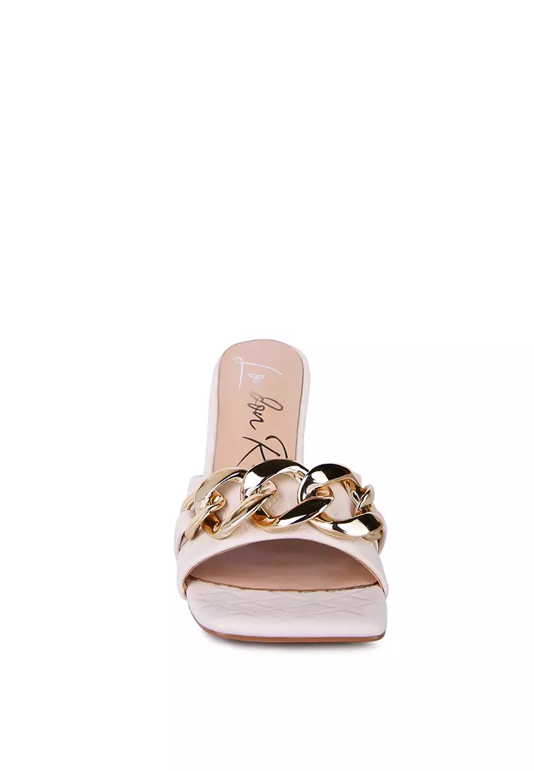 London Rag Latte Quilted Metal Chain Heeled Sandals