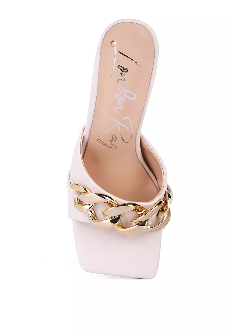 London Rag Latte Quilted Metal Chain Heeled Sandals