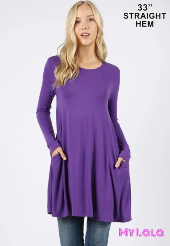 Lydia Long Sleeve Pocket Tunic (Purple)