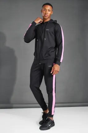 MAN Active Side Stripe Zip Hooded Tracksuit | boohooMAN UK