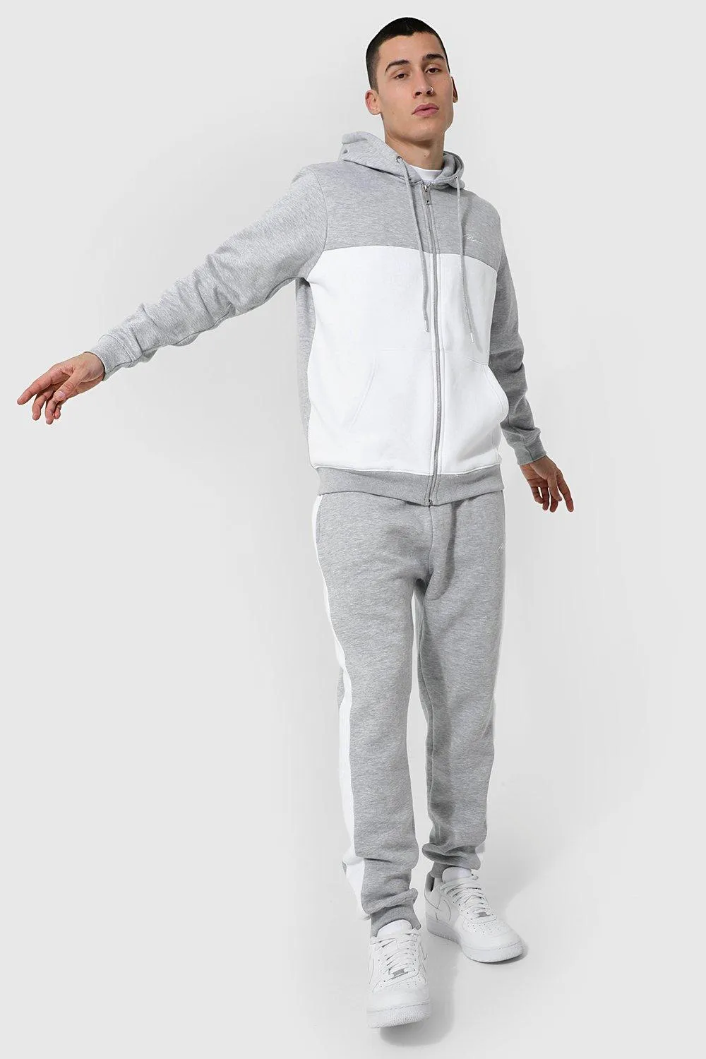 Man Signature Zip Colour Block Tracksuit | boohooMAN UK