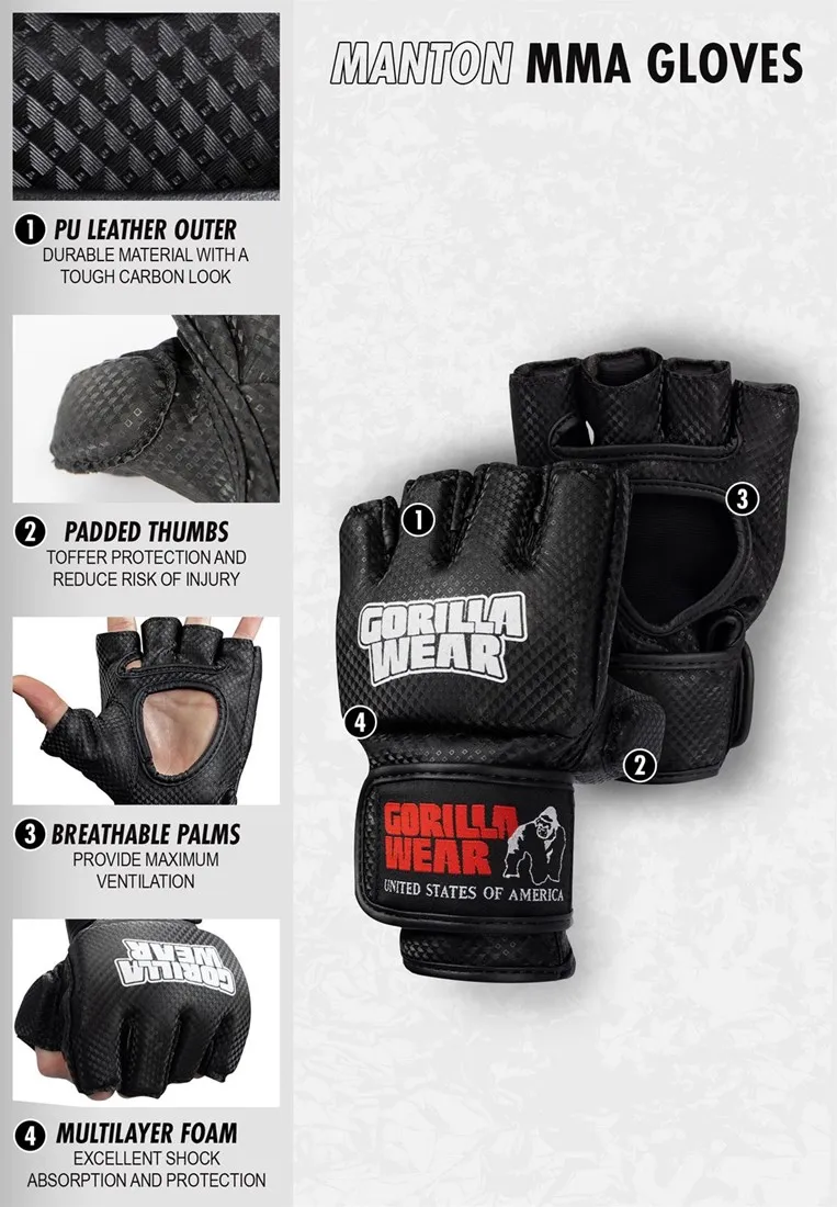 Manton MMA Gloves (With Thumb) - Black/White - S/M Gorilla Wear