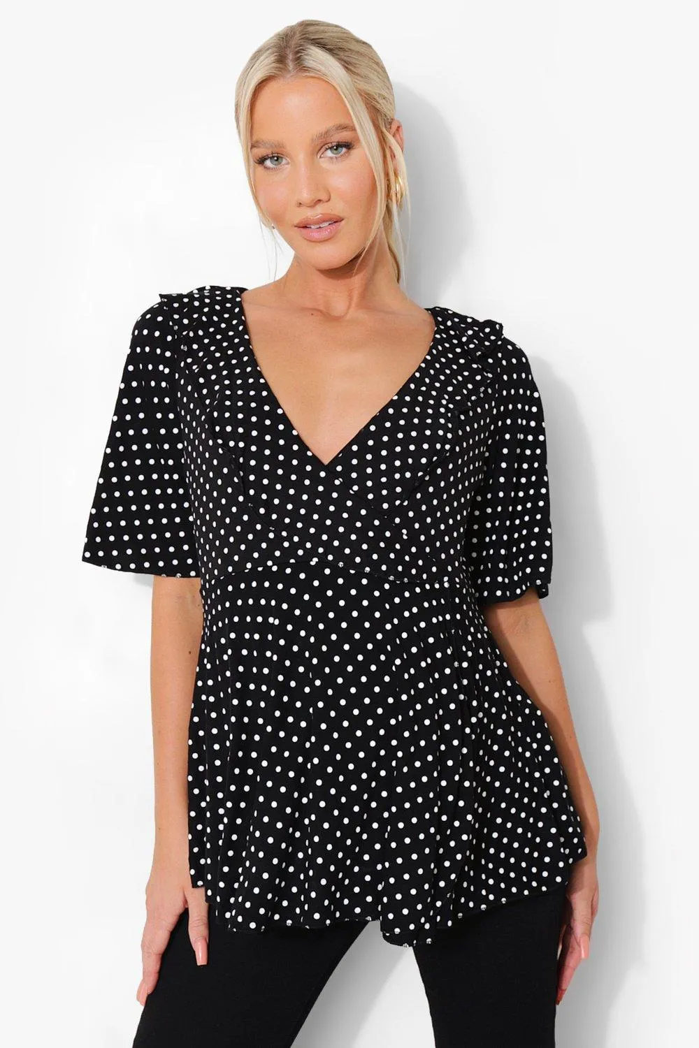 Maternity Polka Dot Ruffle Wrap Top