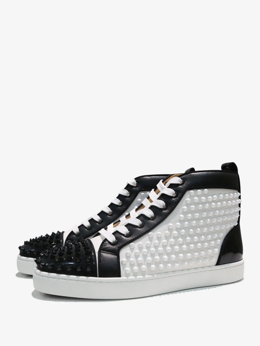 Mens Black and White High Top Sneakers with Spikes