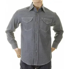 Mens Navy Non Wash Vintage Cut USA Made Regular Fit Long Sleeve Chambray Workwear Shirt SC25638N