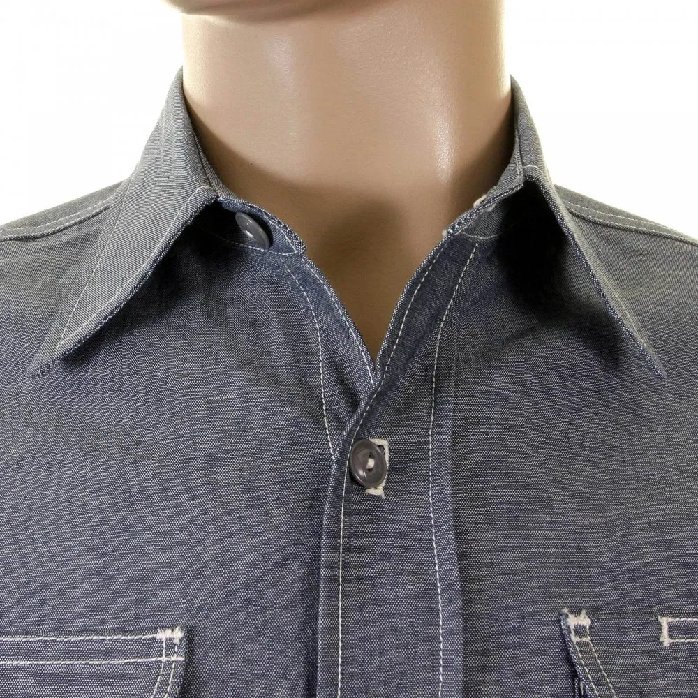 Mens Navy Non Wash Vintage Cut USA Made Regular Fit Long Sleeve Chambray Workwear Shirt SC25638N