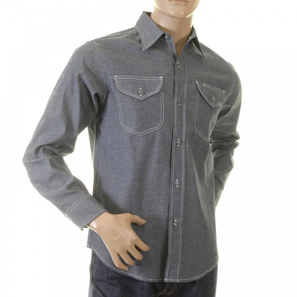 Mens Navy Non Wash Vintage Cut USA Made Regular Fit Long Sleeve Chambray Workwear Shirt SC25638N