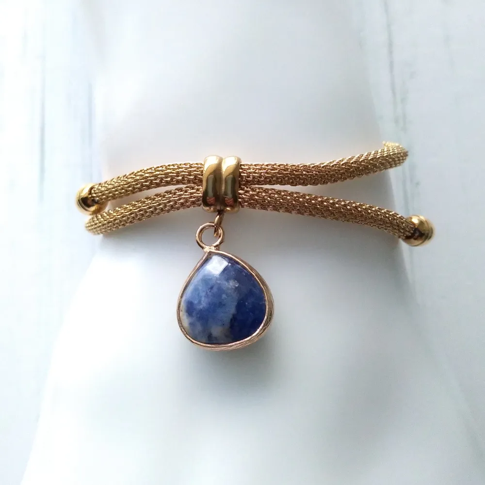 Metal Mesh Slider Bracelet With Lapis Lazuli