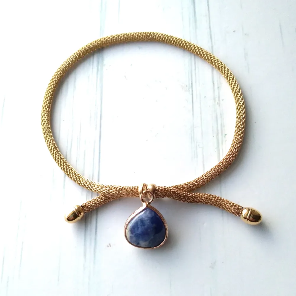 Metal Mesh Slider Bracelet With Lapis Lazuli