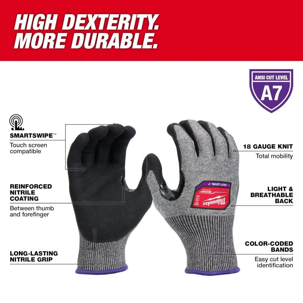 Milwaukee Tools Cut Level 7 High-Dexterity Nitrile Dipped Gloves 48-73-701