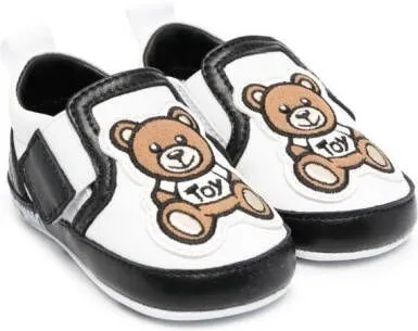 Moschino Kids Teddy bear touch-strap leather sneakers White