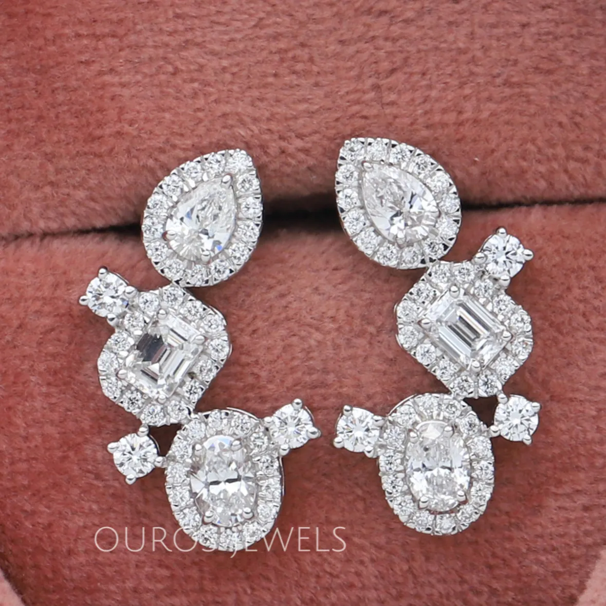 Multi Shape Halo Diamond Drop Earrings