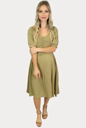 Olive Button Down Striped Maternity Dress