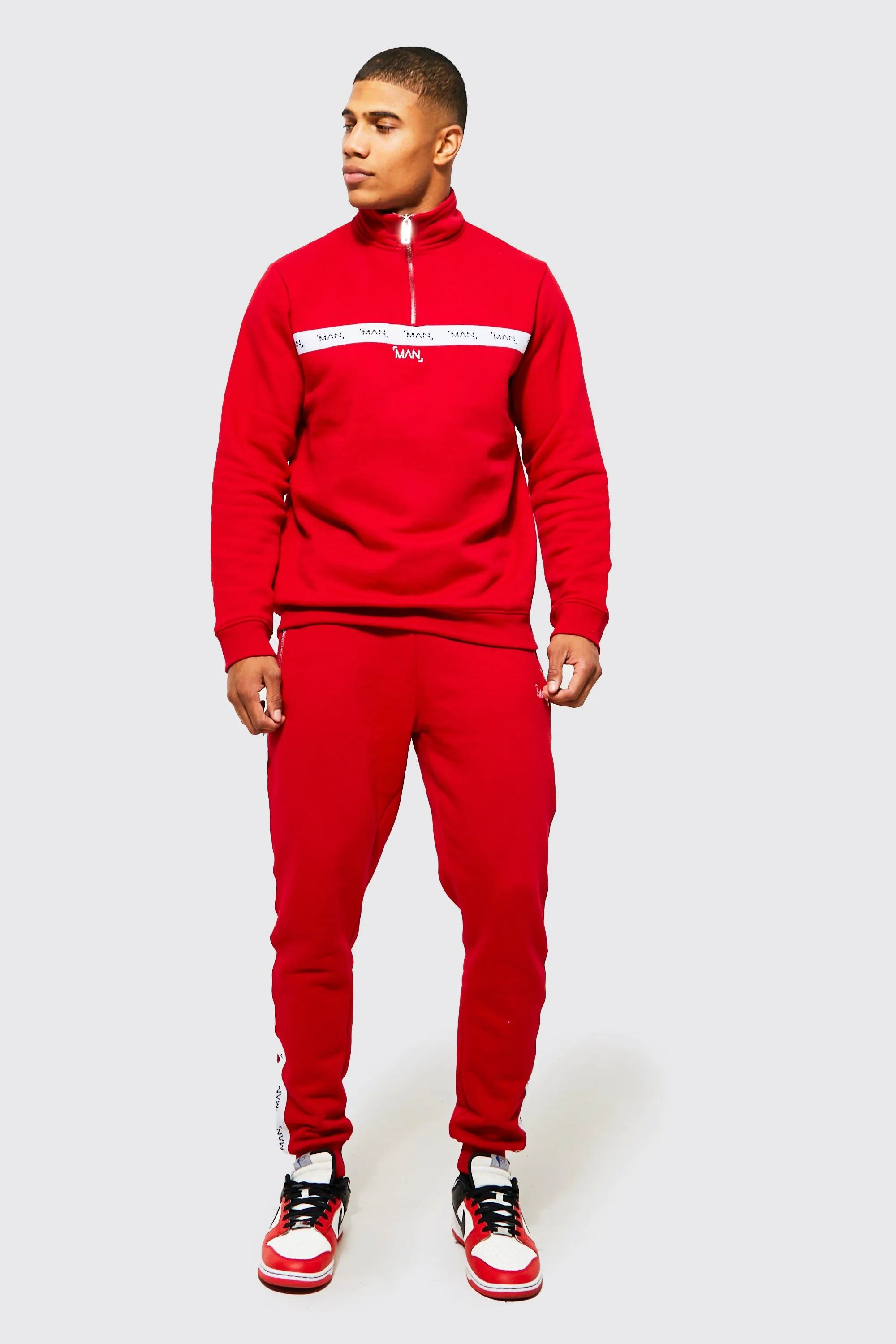 Original Man Tape Funnel Neck Tracksuit | boohooMAN UK