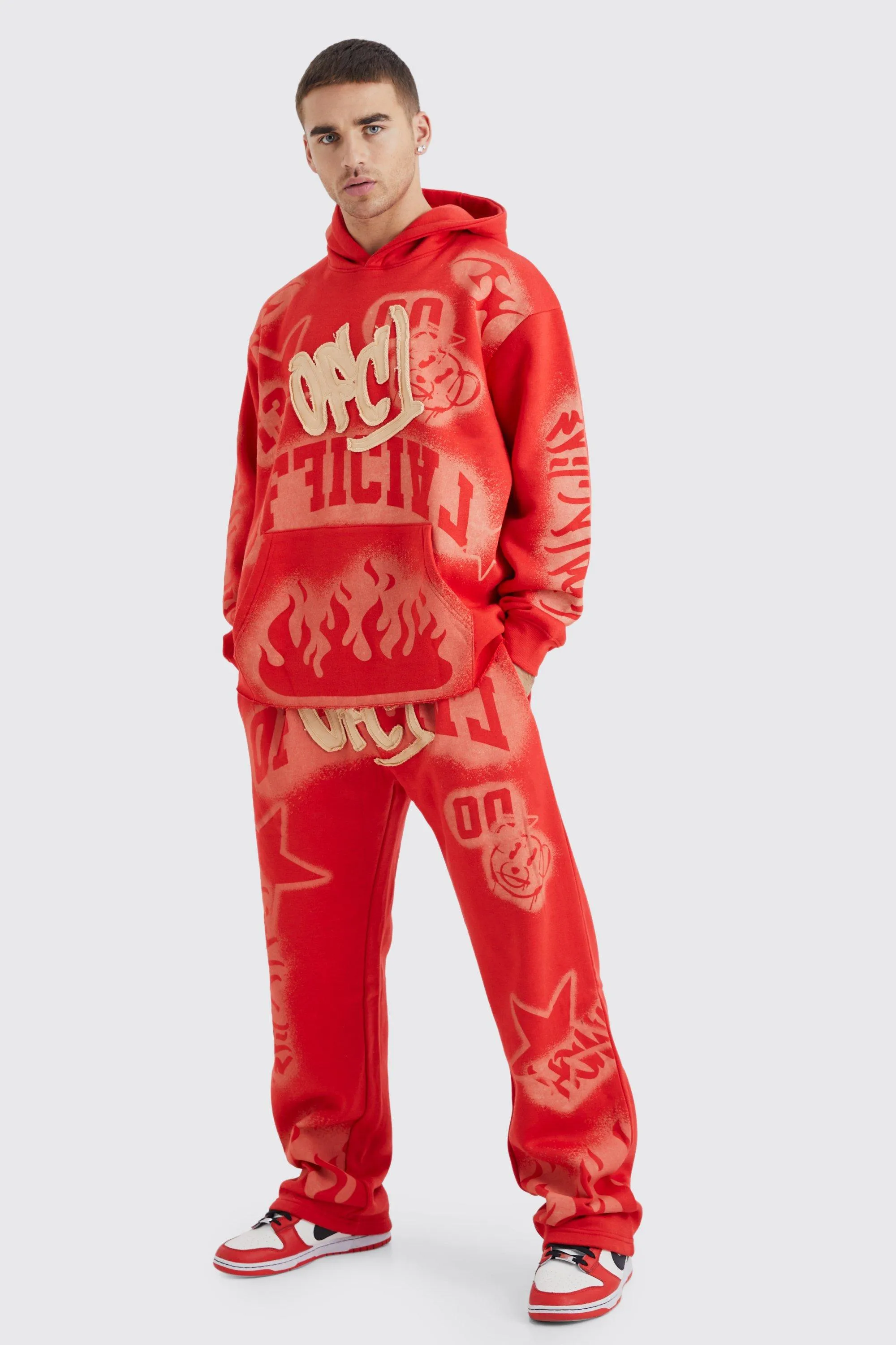 Oversized Graffiti Print Applique Tracksuit