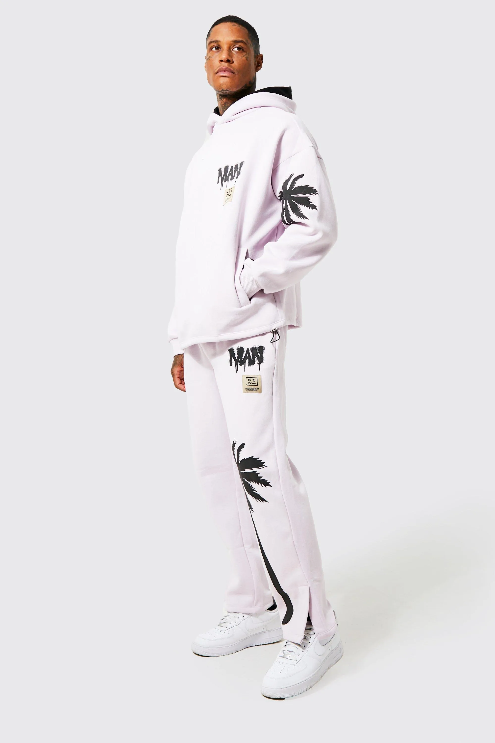 Oversized Man Palm Print Split Hem Tracksuit