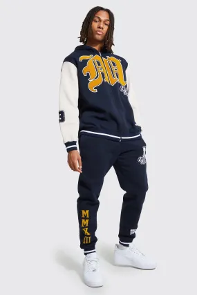 Oversized Zip Varsity Hooded Tracksuit