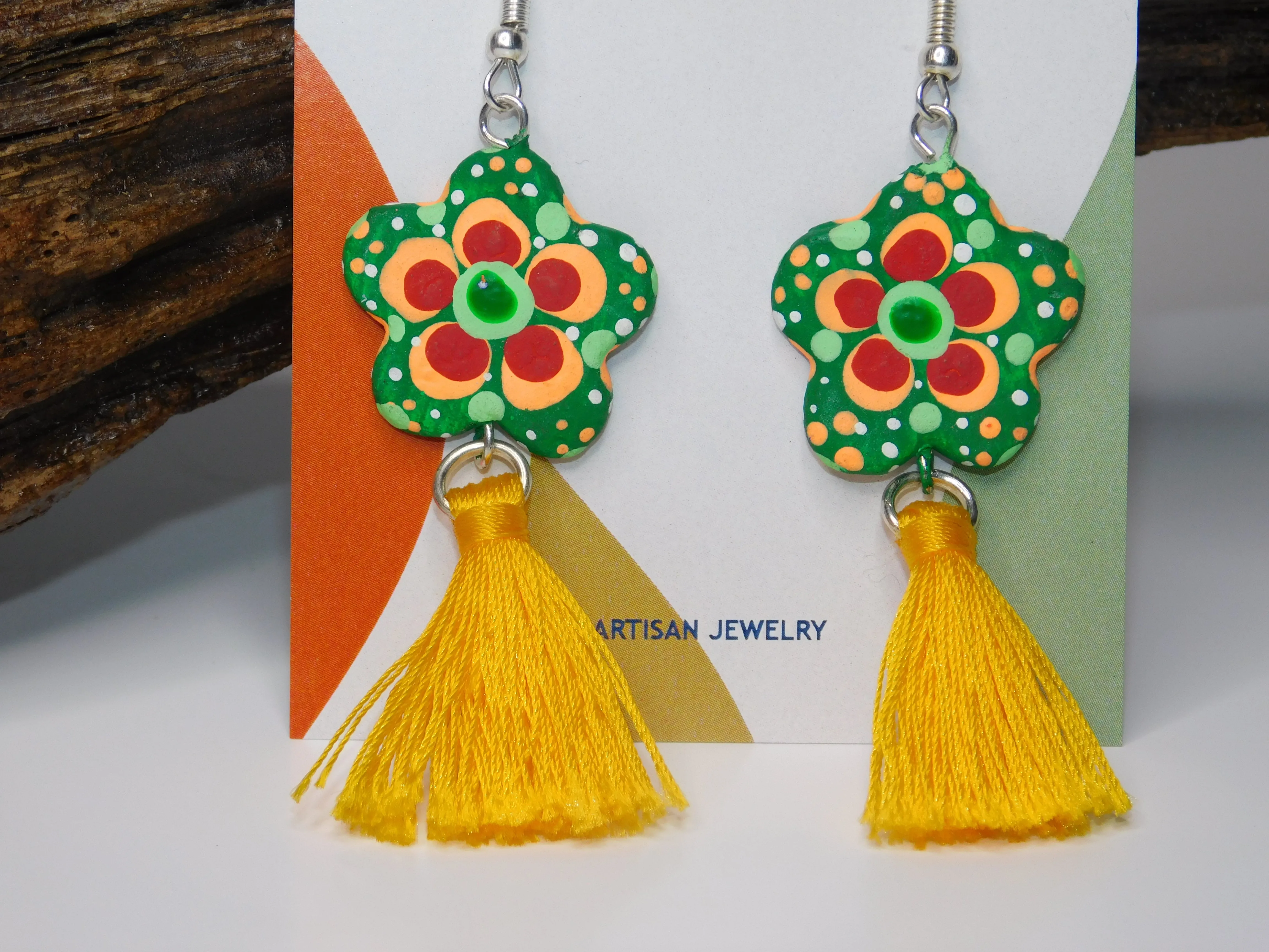 Painted Flower & Tassel Earrings