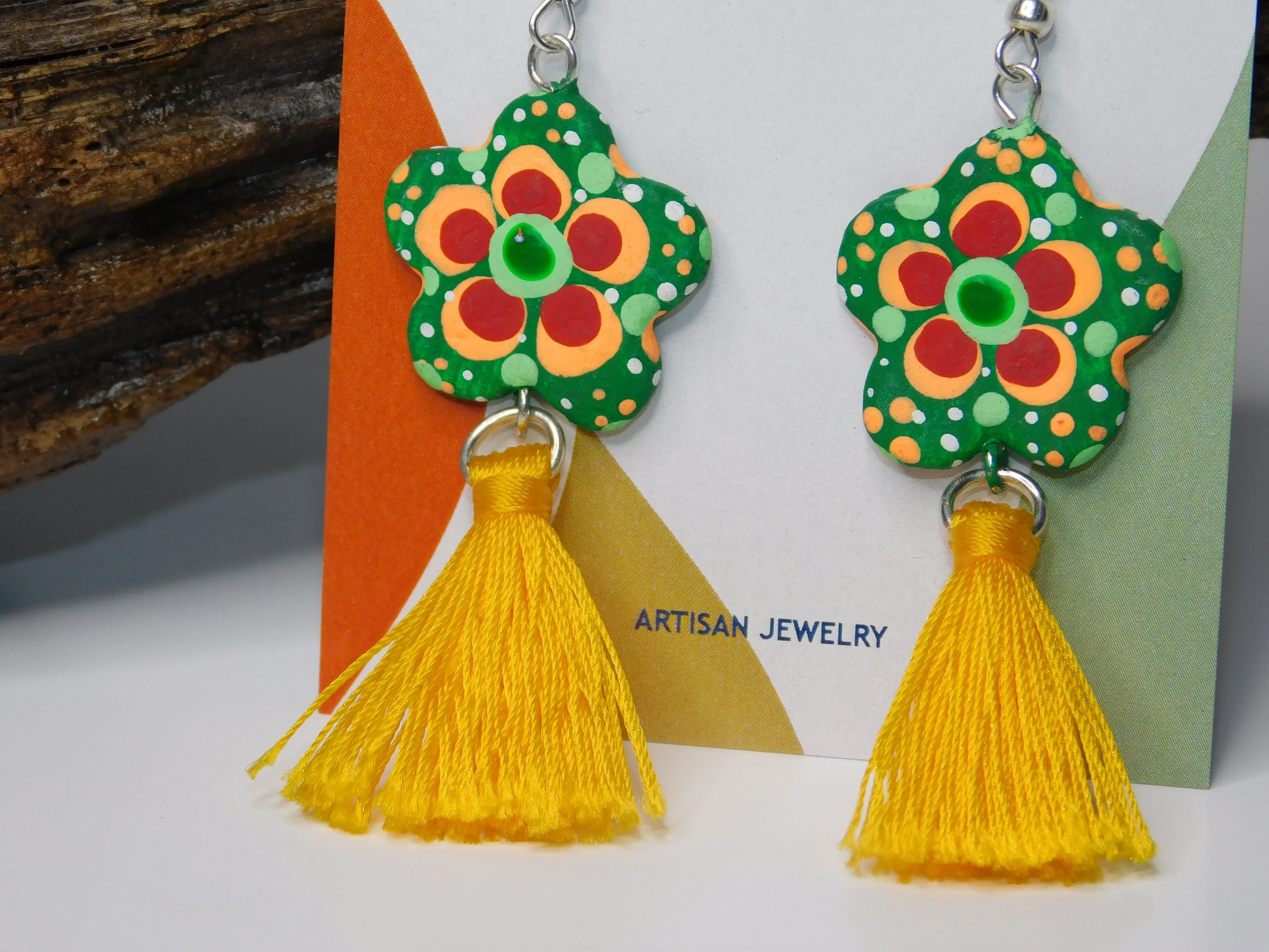 Painted Flower & Tassel Earrings