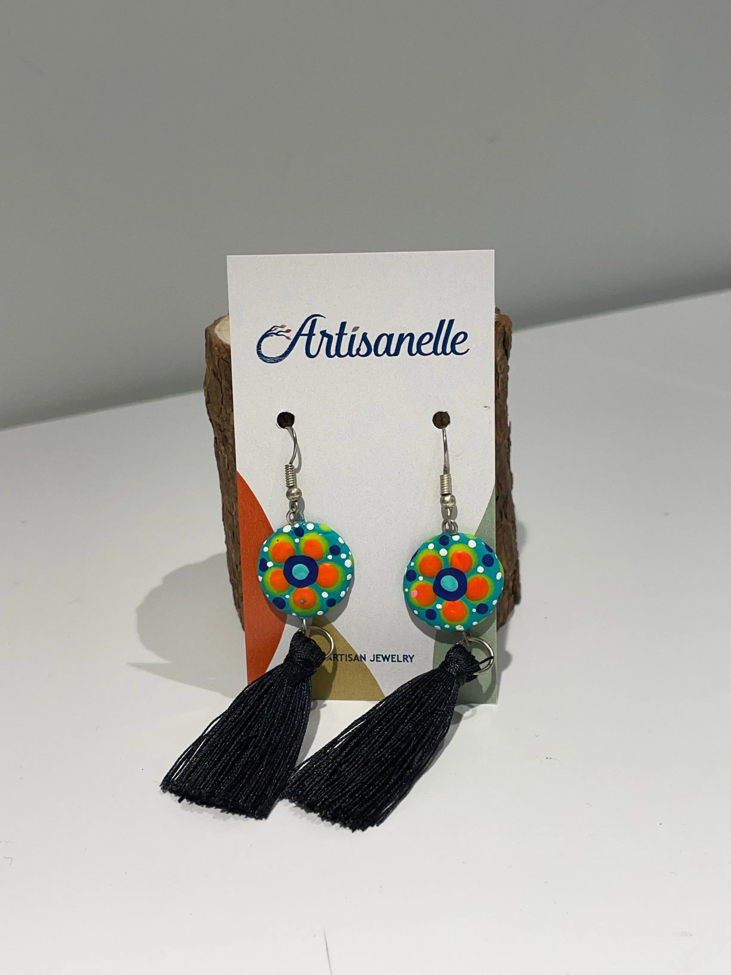 Painted Flower & Tassel Earrings