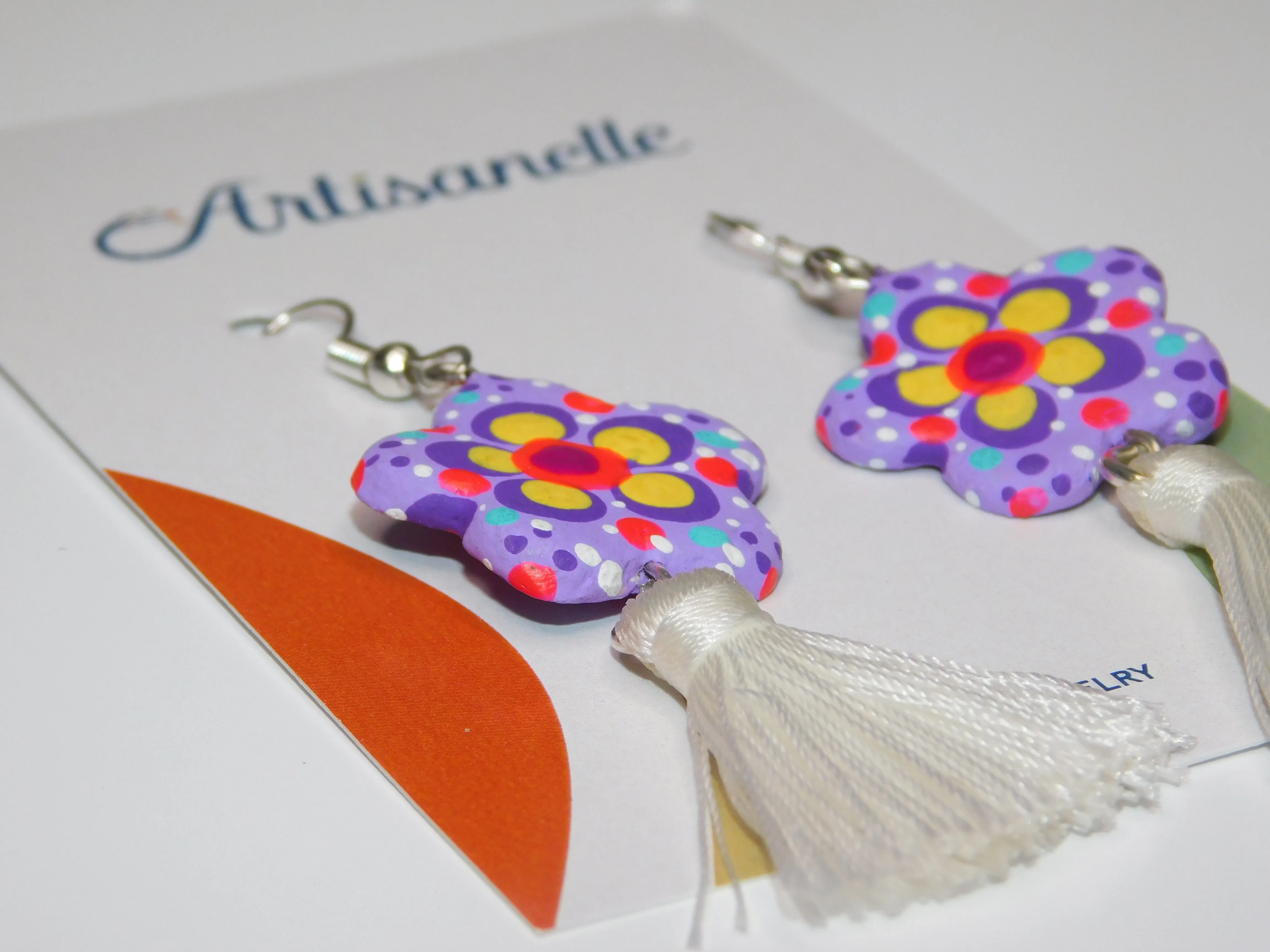 Painted Flower & Tassel Earrings