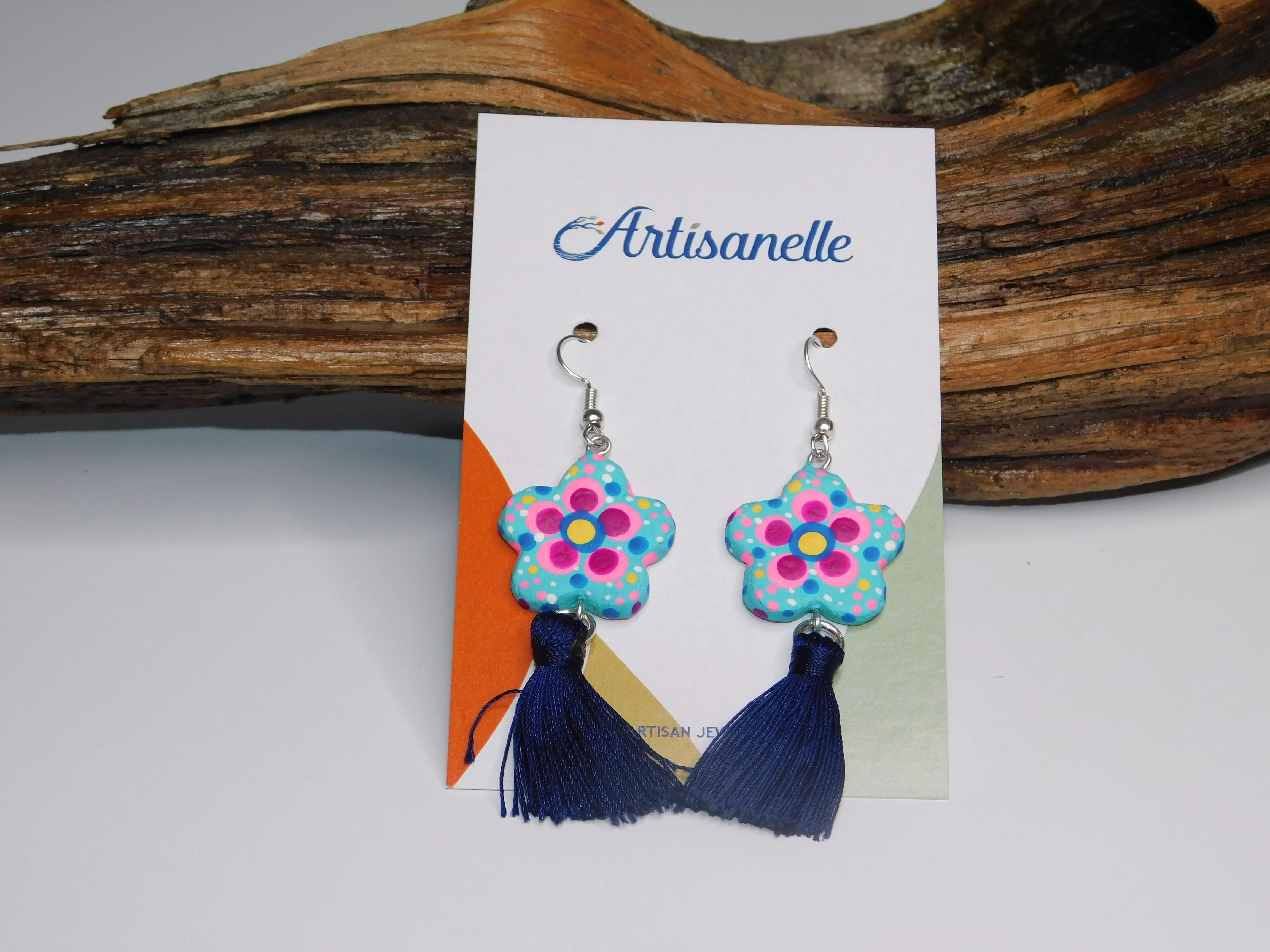 Painted Flower & Tassel Earrings