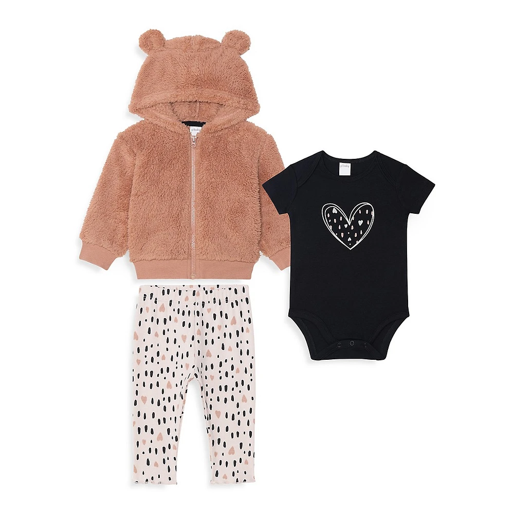 Petit Lem Baby Girl's 3-Piece Plush Hoodie, Pants and Shirt Set