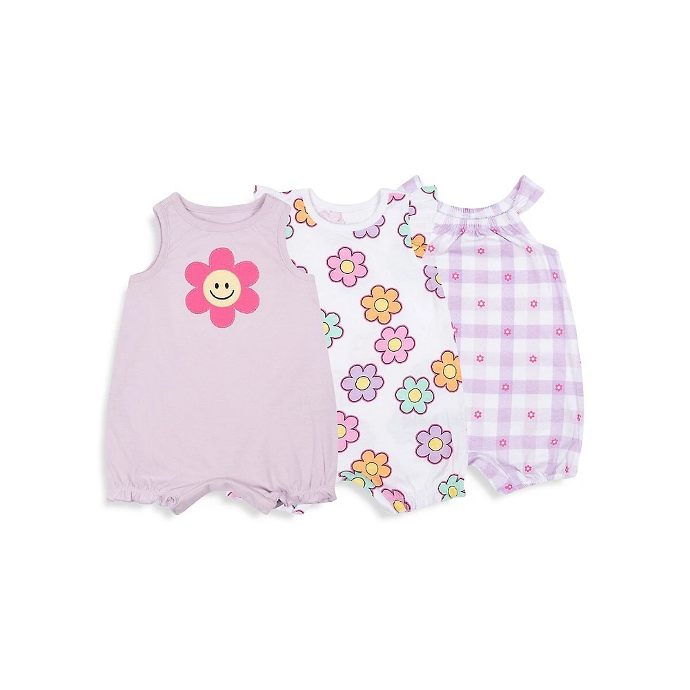 Petit Lem Baby Girl's 3-Piece Romper Set