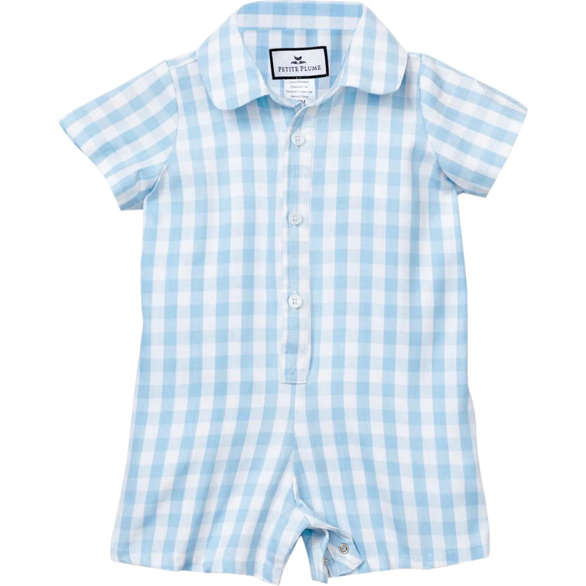 Petite Plume Light Blue Gingham Summer Romper