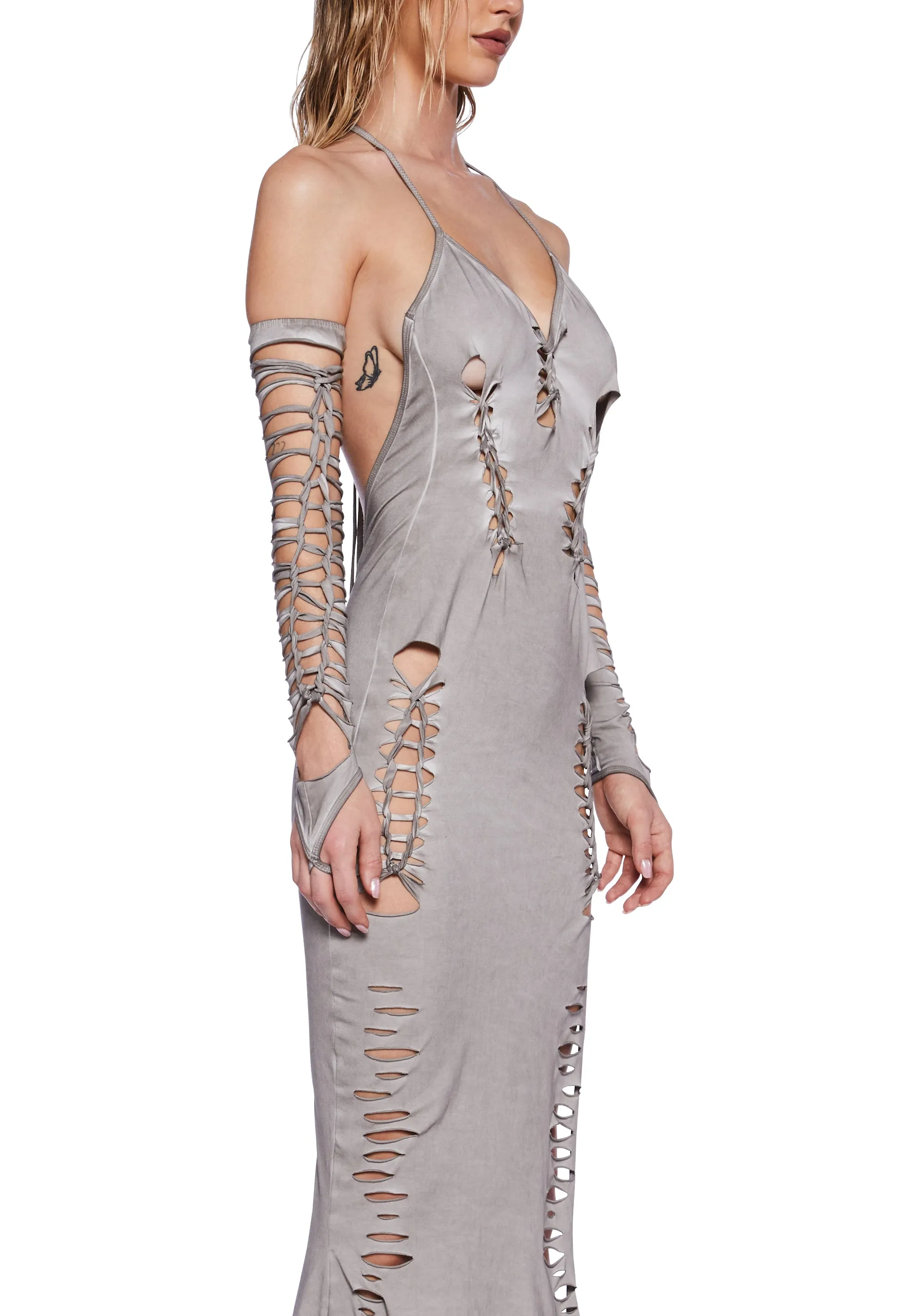 Pitch Shredded Maxi Dress And Gloves Set-