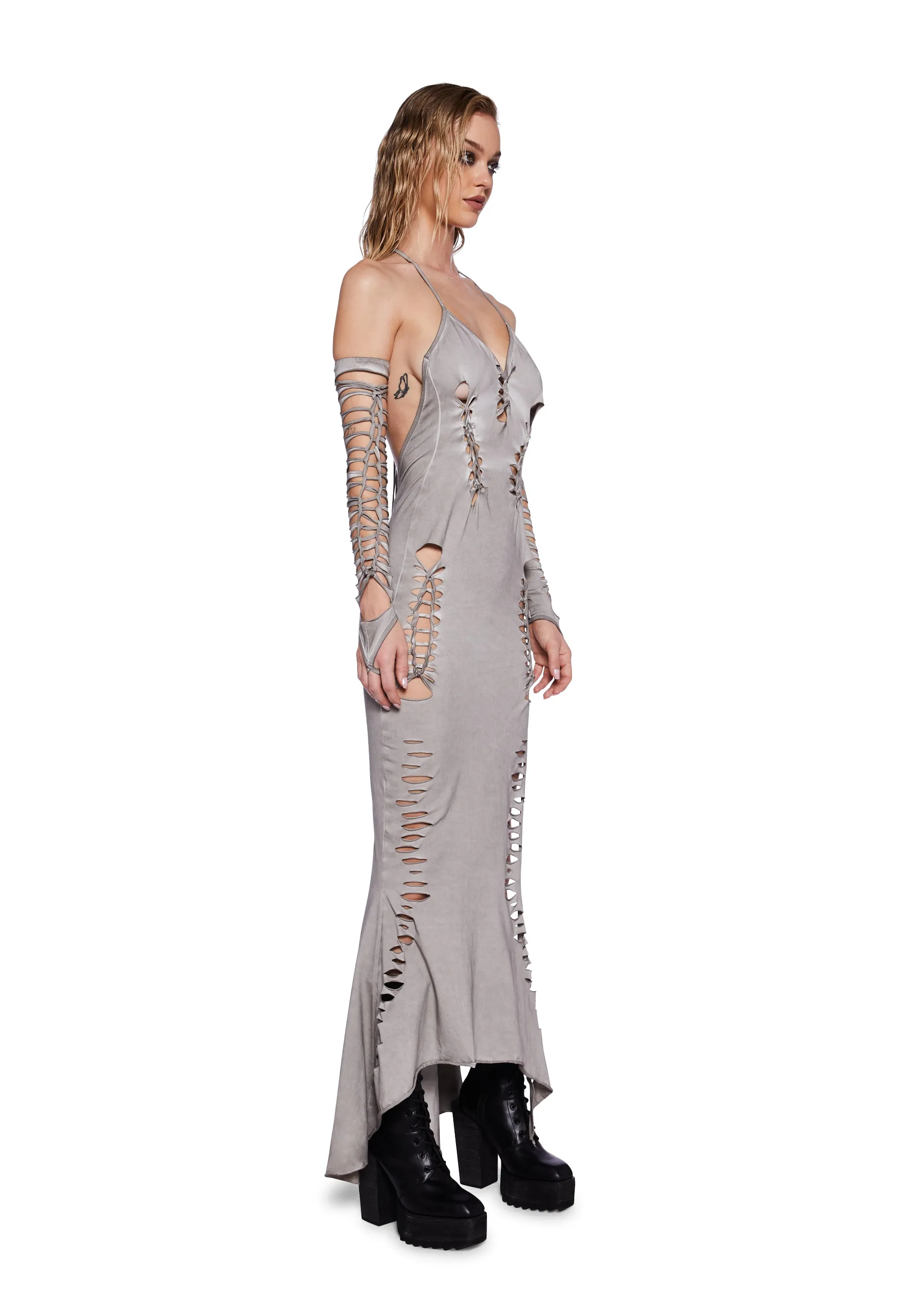 Pitch Shredded Maxi Dress And Gloves Set-