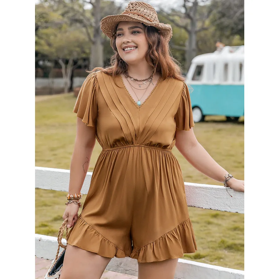 Plus Size Ruffled V-Neck Short Sleeve Romper