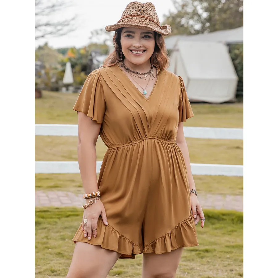 Plus Size Ruffled V-Neck Short Sleeve Romper