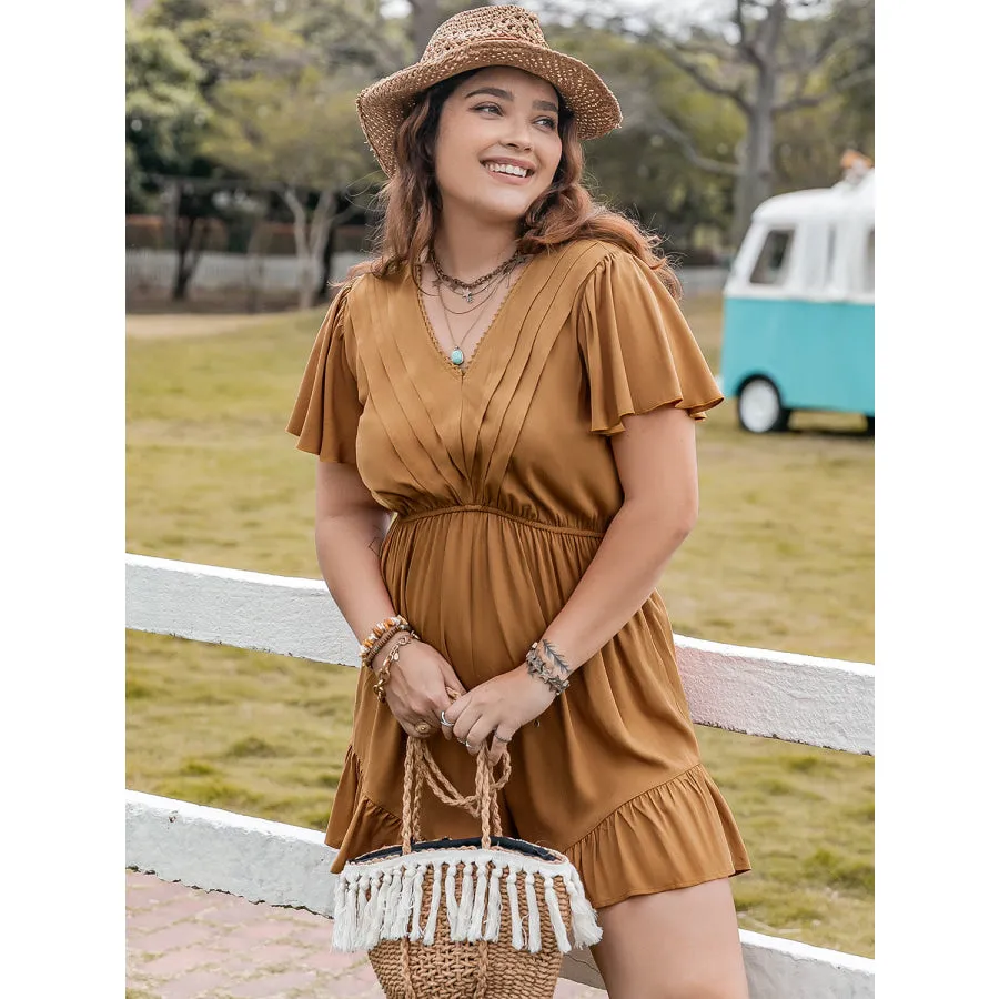 Plus Size Ruffled V-Neck Short Sleeve Romper