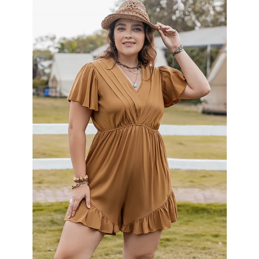 Plus Size Ruffled V-Neck Short Sleeve Romper