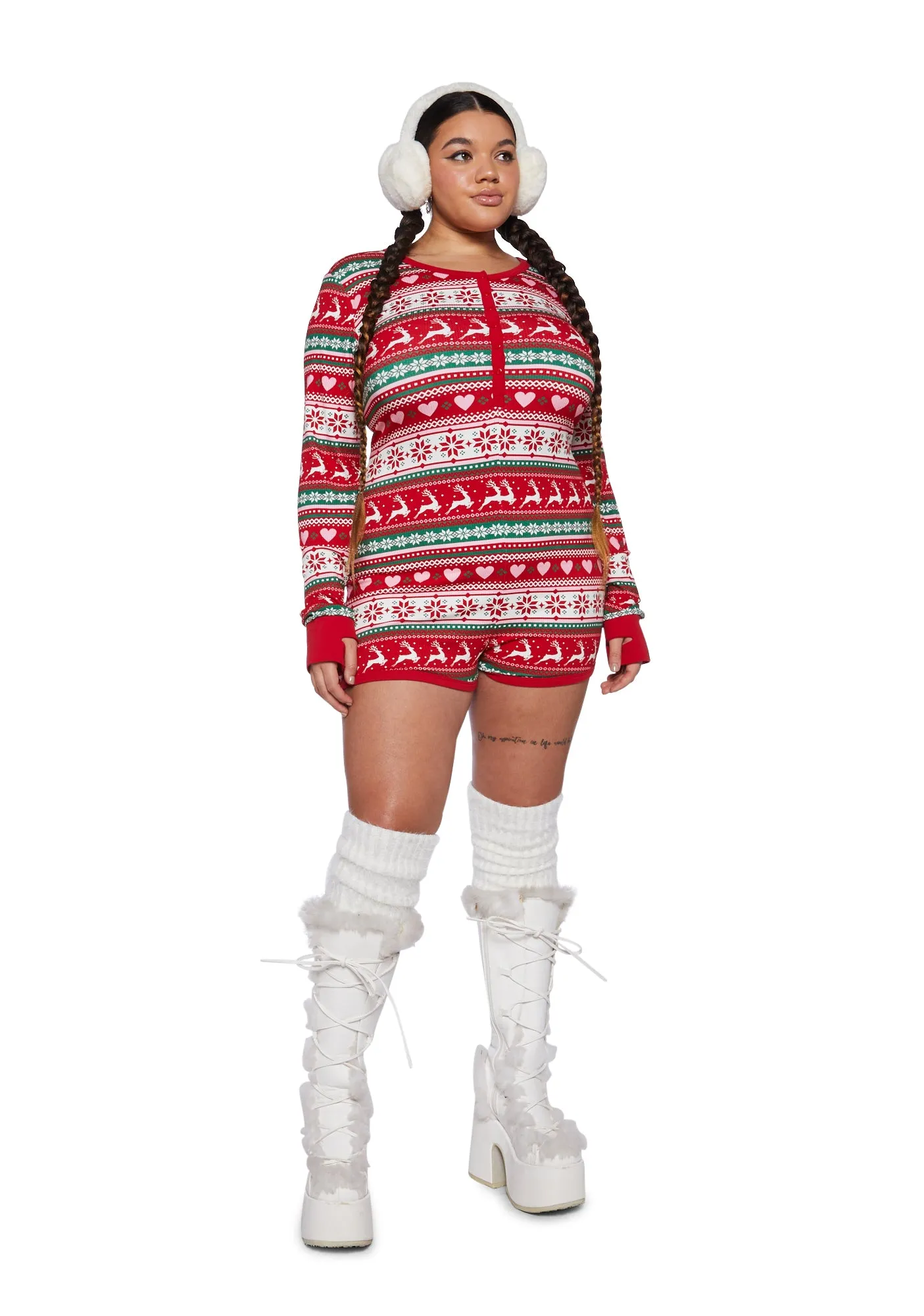 Plus Snowy Soiree Knit Romper-