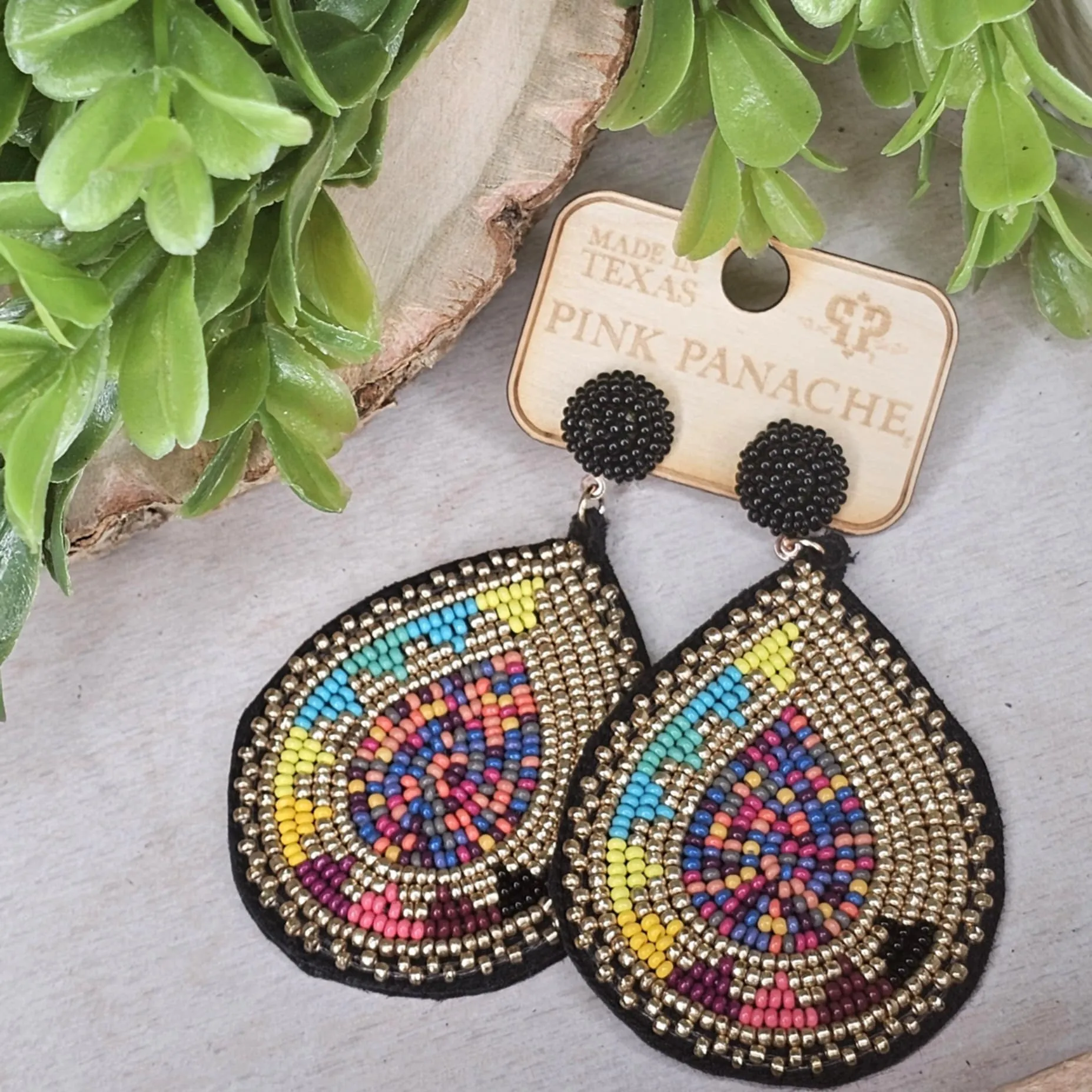 PP Black Brazillian Beaded Teardrop Earrings