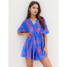 Printed Surplice Half Sleeve Romper