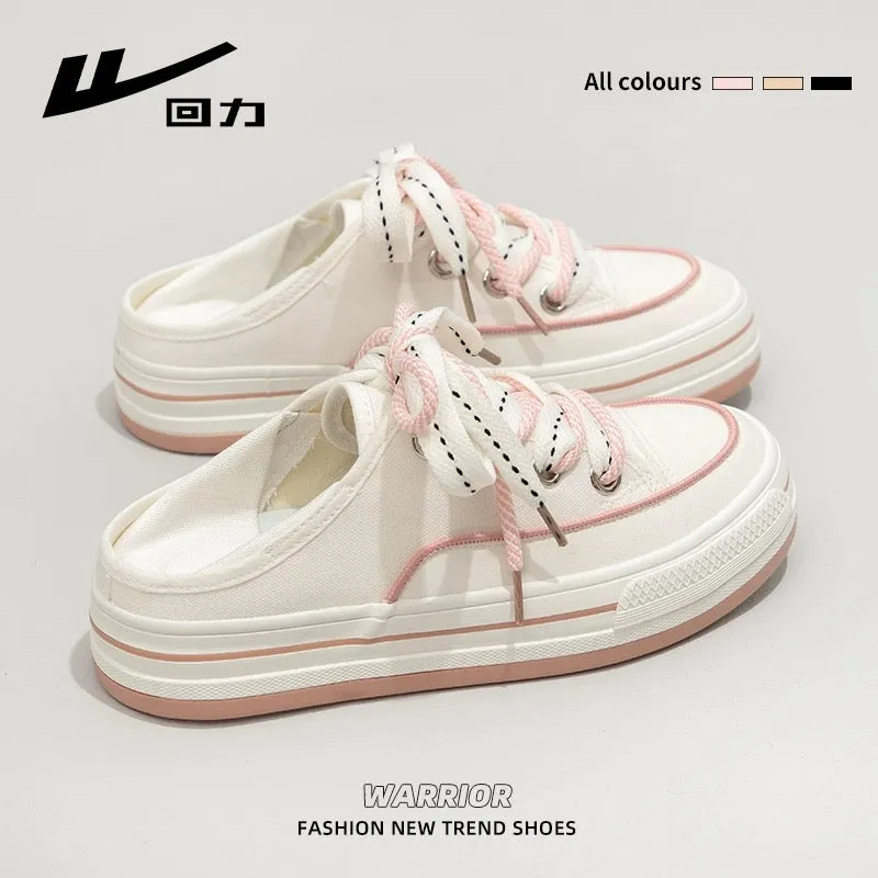 Pull-back canvas shoes for women, 2024 spring new dual-purpose outer wear lazy shoes, shallow breathable white shoes