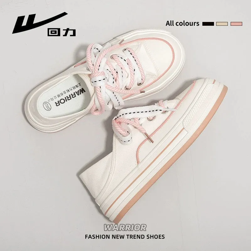 Pull-back canvas shoes for women, 2024 spring new dual-purpose outer wear lazy shoes, shallow breathable white shoes