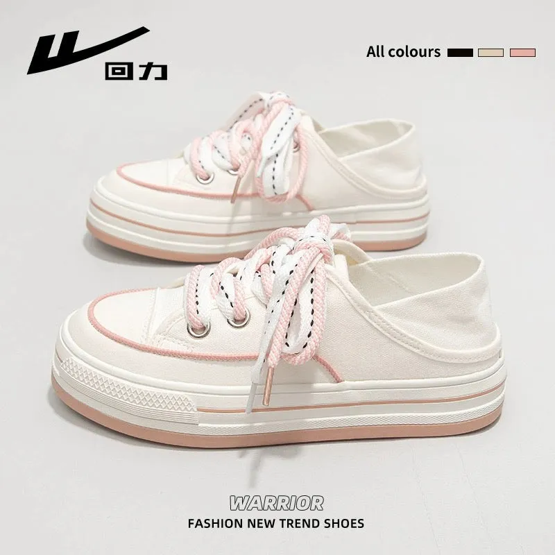 Pull-back canvas shoes for women, 2024 spring new dual-purpose outer wear lazy shoes, shallow breathable white shoes