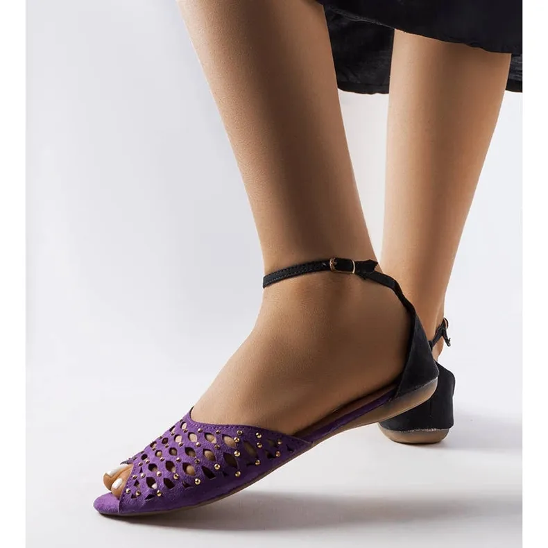 Purple openwork sandals with zircons from Avice violet