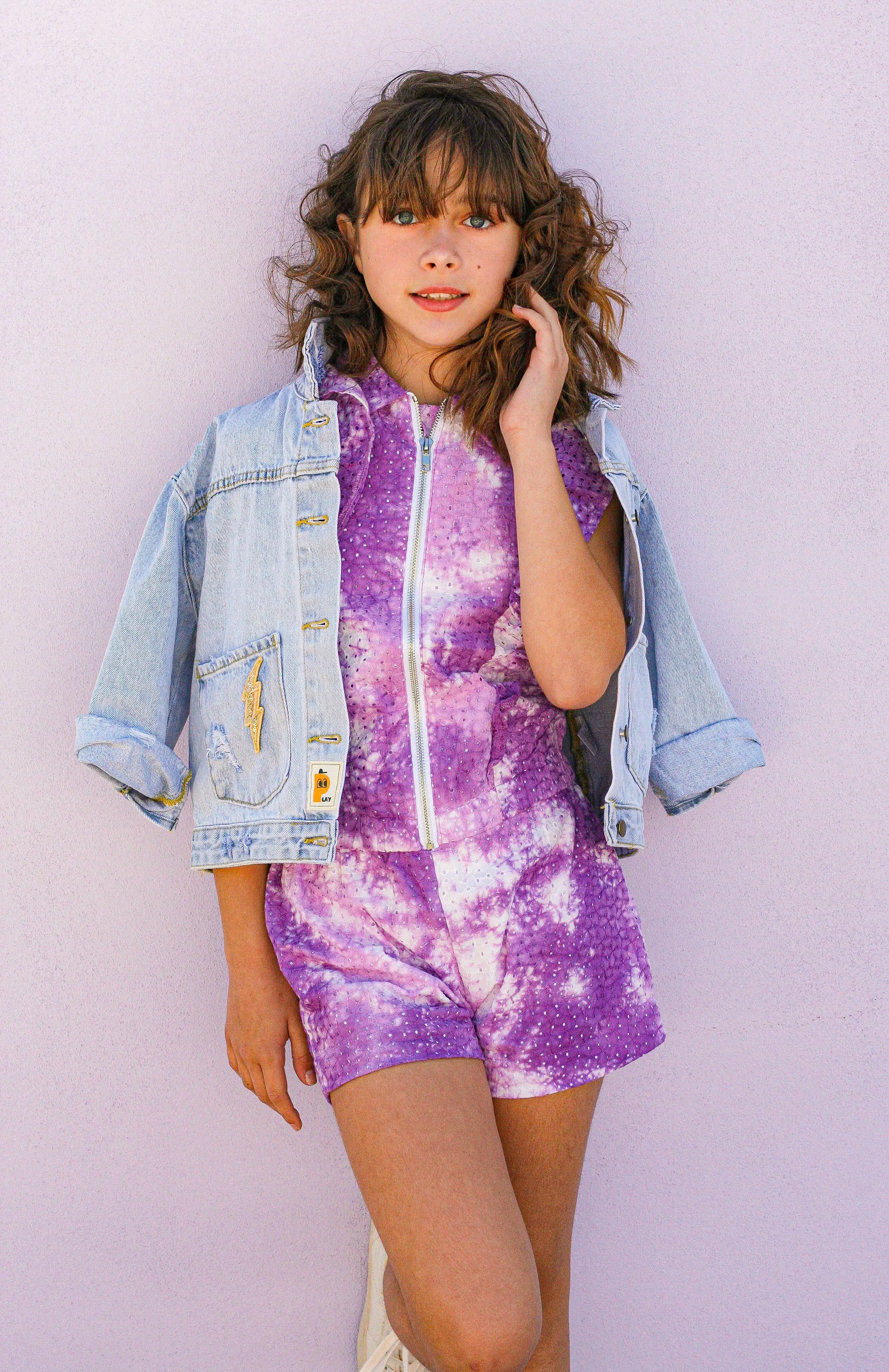 PURPLE TIE DYE EYELET ROMPER