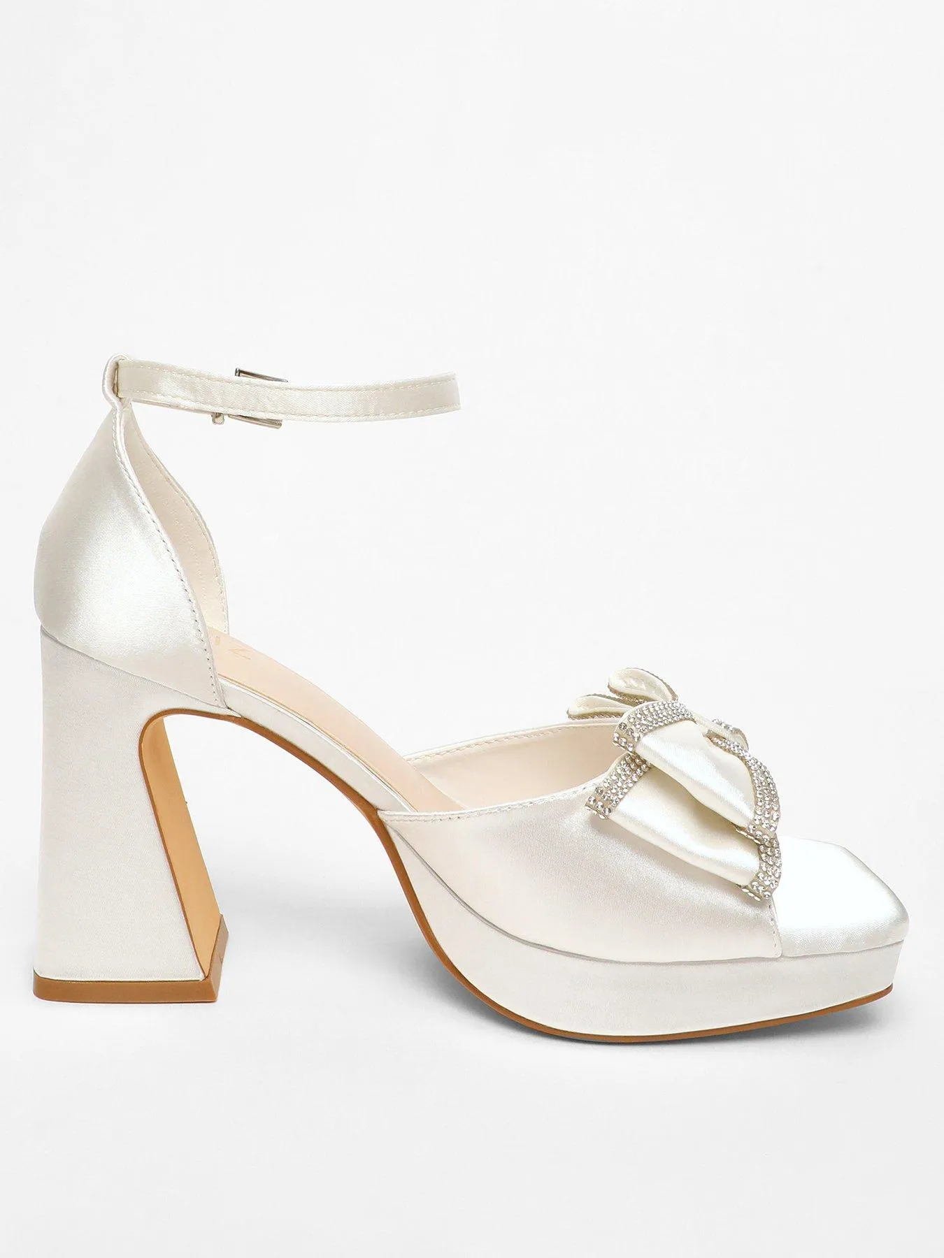 Quiz White Satin Bow Front Platform Heeled Sandals