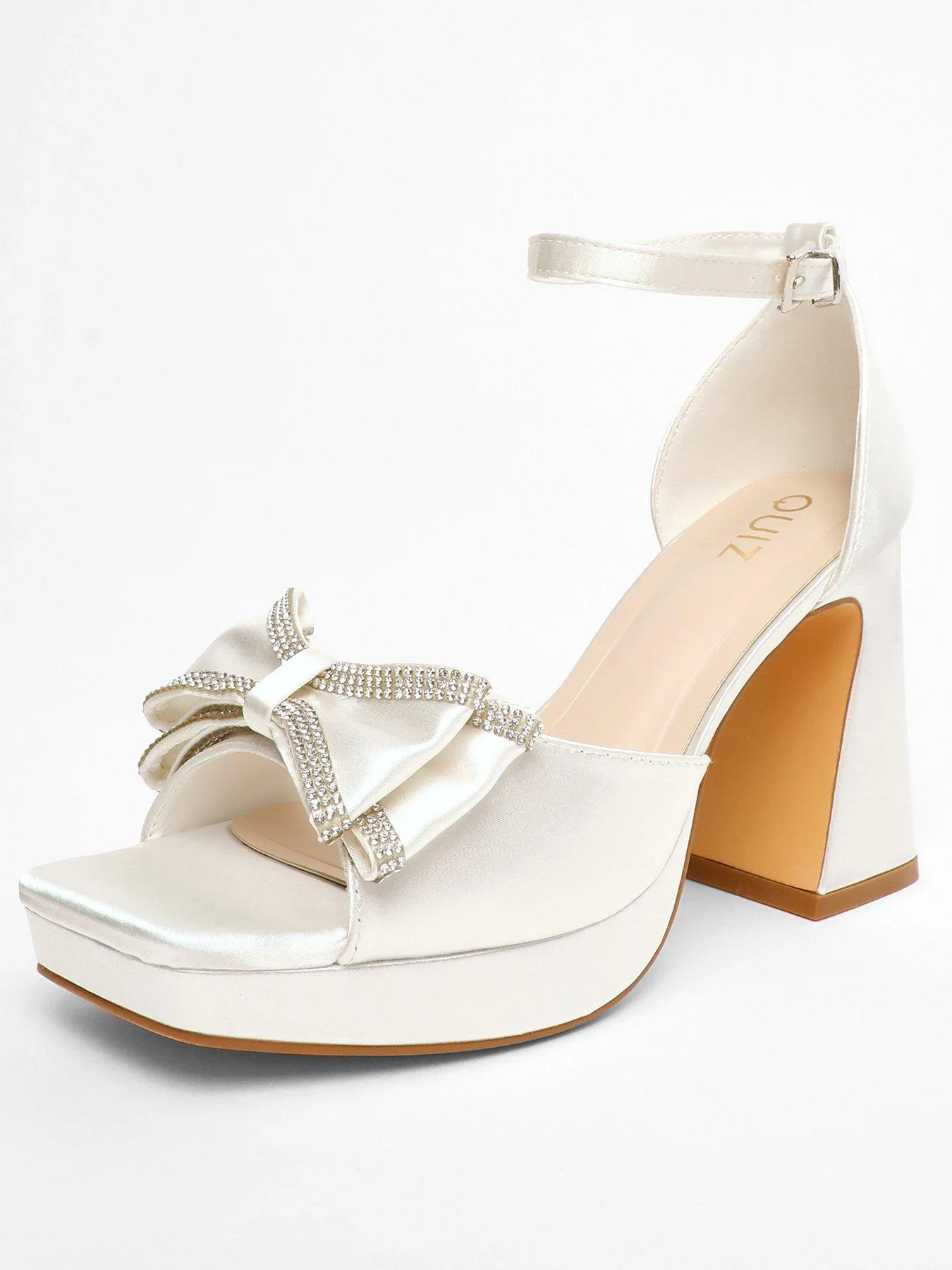 Quiz White Satin Bow Front Platform Heeled Sandals