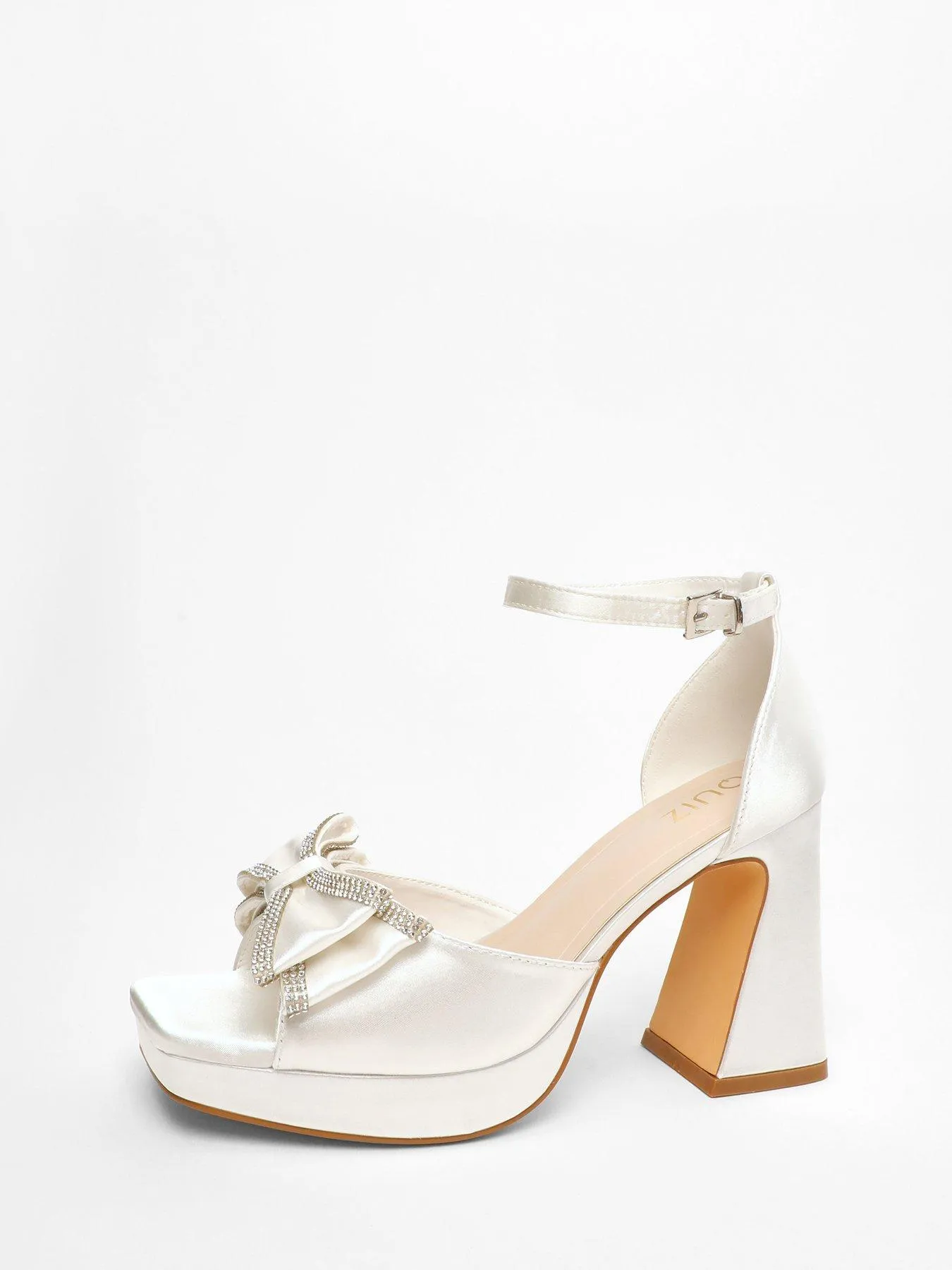 Quiz White Satin Bow Front Platform Heeled Sandals