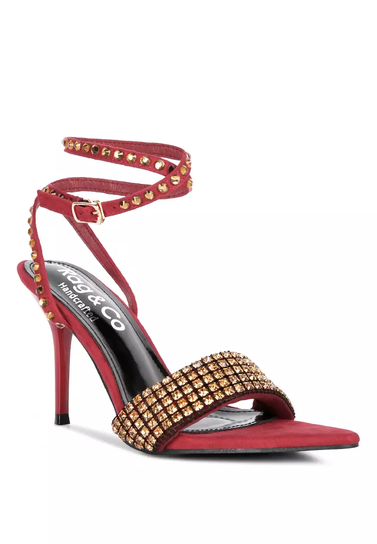 Rag & CO. Burgundy High Heeled Diamante Sandals