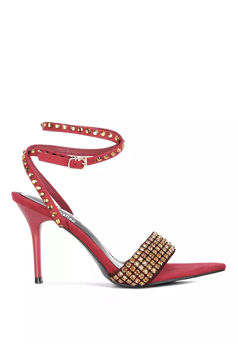 Rag & CO. Burgundy High Heeled Diamante Sandals